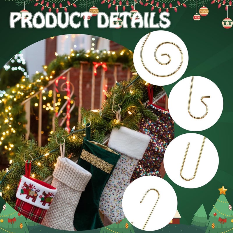 CraftyDream 300 Pieces Christmas Ornament Hooks Metal Wire Hooks Ornament Christmas Tree Hanger in 3 for Xmas Holiday Hanging Decorations (Gold) - Image 4